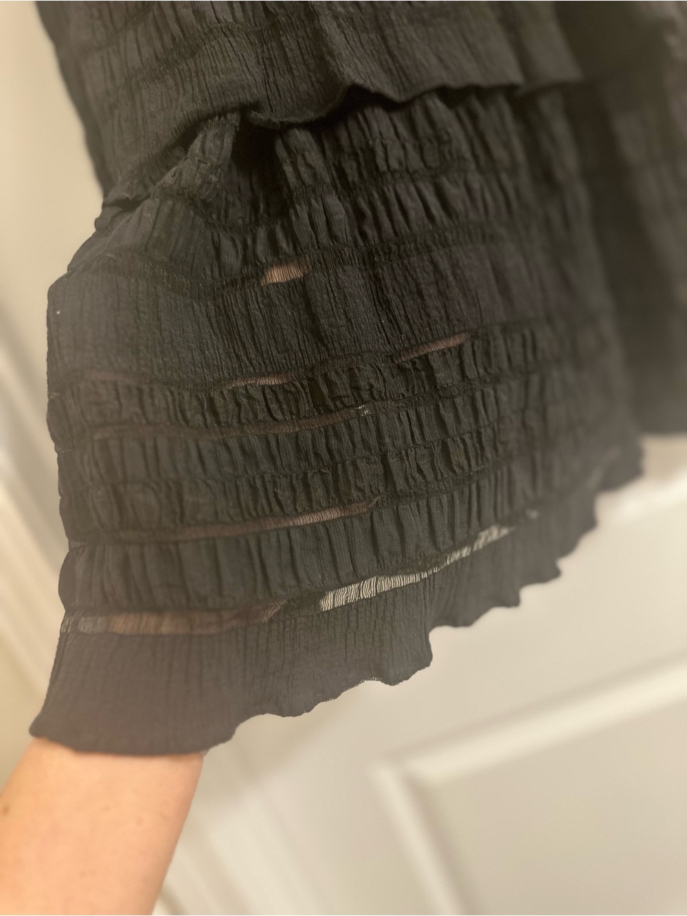 English Factory Black Textured Tiered Puff Sleeve Mini Dress Medium Romantic - Picture 9 of 9